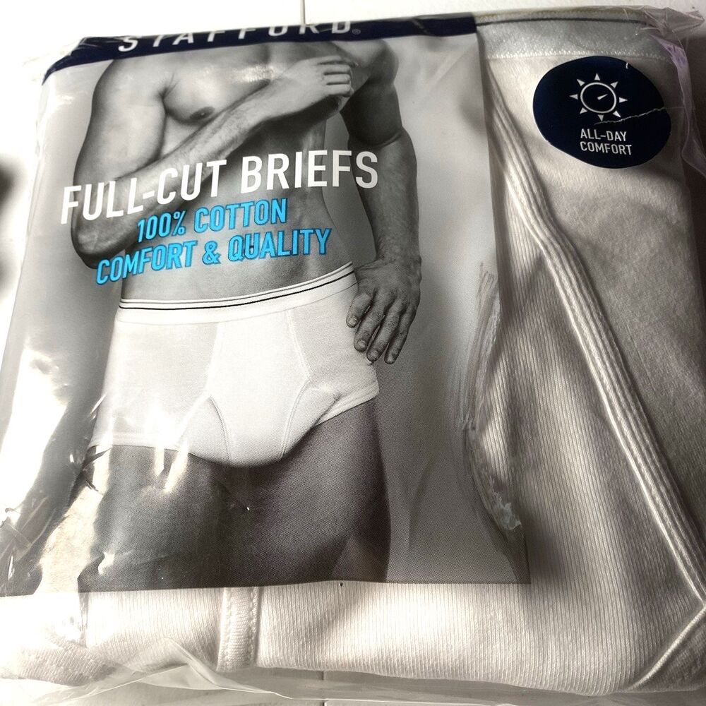 Stafford 6-pack Full Cut Briefs White 100% Cotton Men's Size 36 New